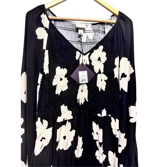 Ava & Viv Women's V-Neck Long Balloon Sleeve Smocked Black Floral Dress Sz 1xl - Picture 6 of 9